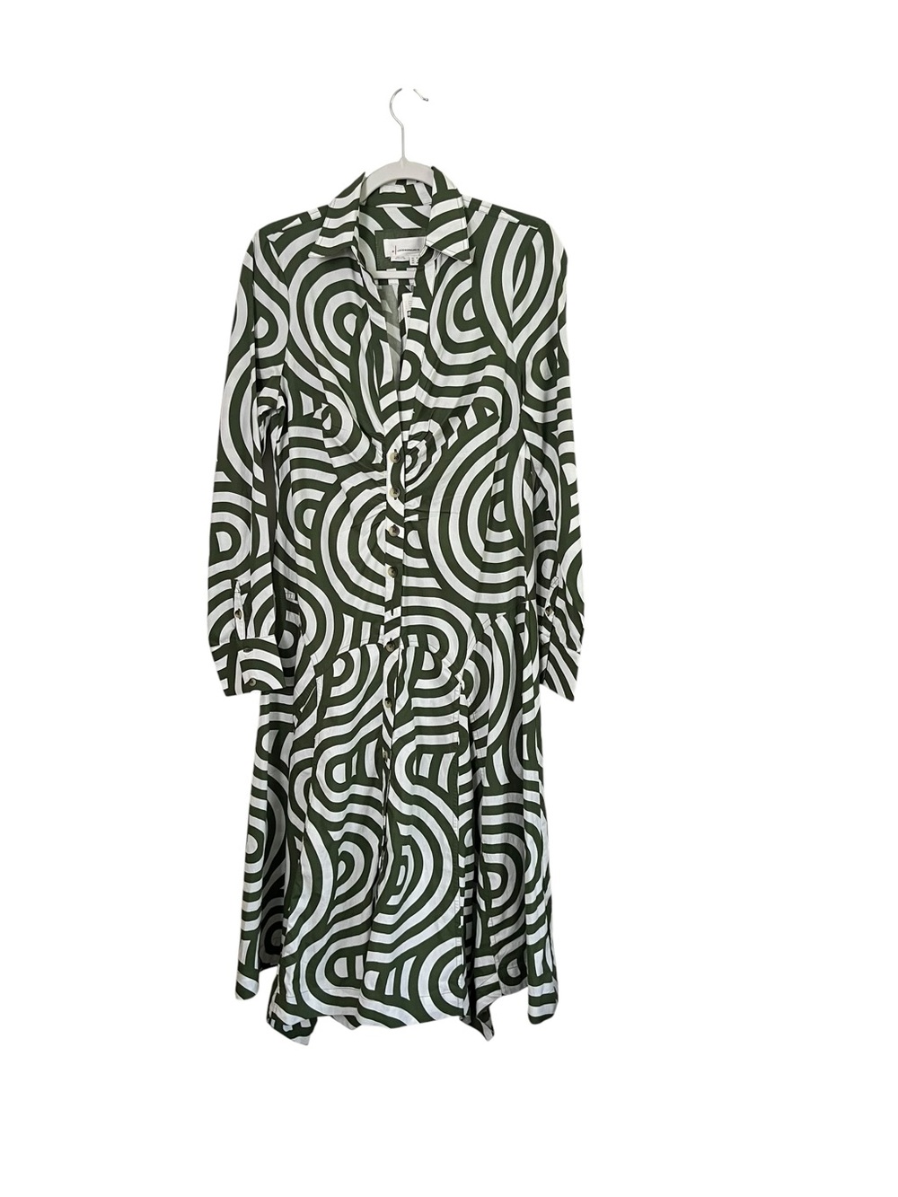 Anthropologie Green Geometric Poplin Shirt Dress Button Front Cotton Size 8 NWT - Picture 5 of 12